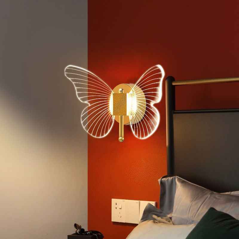 Arisha Applique Miroir Papillon Design, Métal/Acrylique, Or, Chambre - Neutralighting