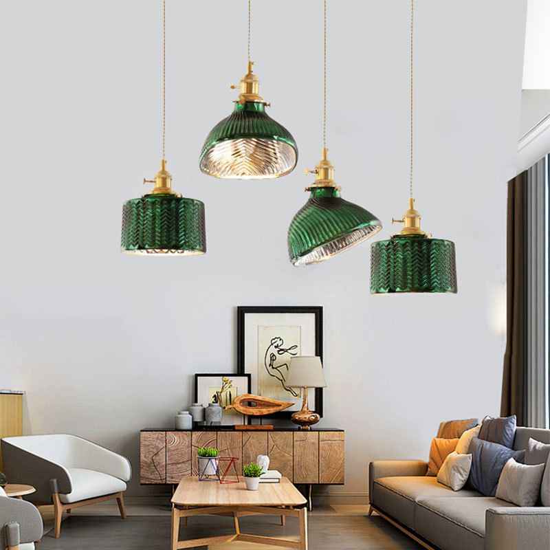 Valentina Suspension Cylindre/Géométrie Vintage, Métal/Verre, Vert, Salle à Manger - Neutralighting