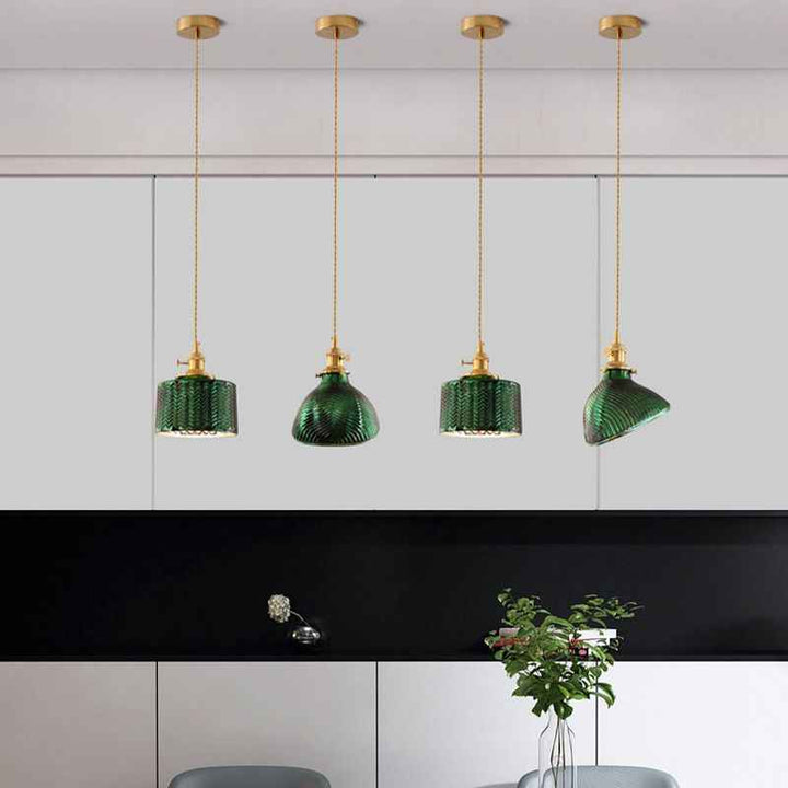 Valentina Suspension Cylindre/Géométrie Vintage, Métal/Verre, Vert, Salle à Manger - Neutralighting