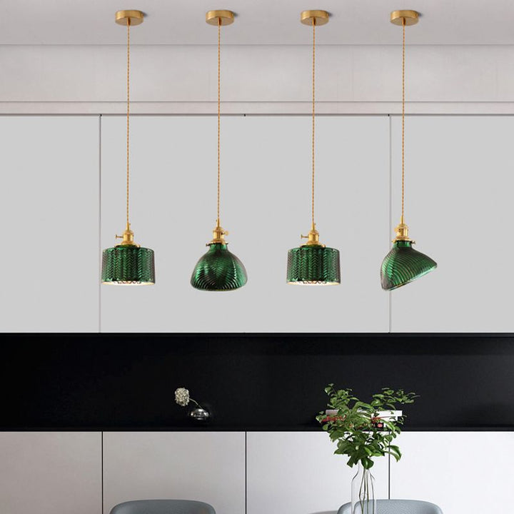 Valentina Suspension Cylindre/Géométrie Vintage, Métal/Verre, Vert, Salle à Manger - Neutralighting