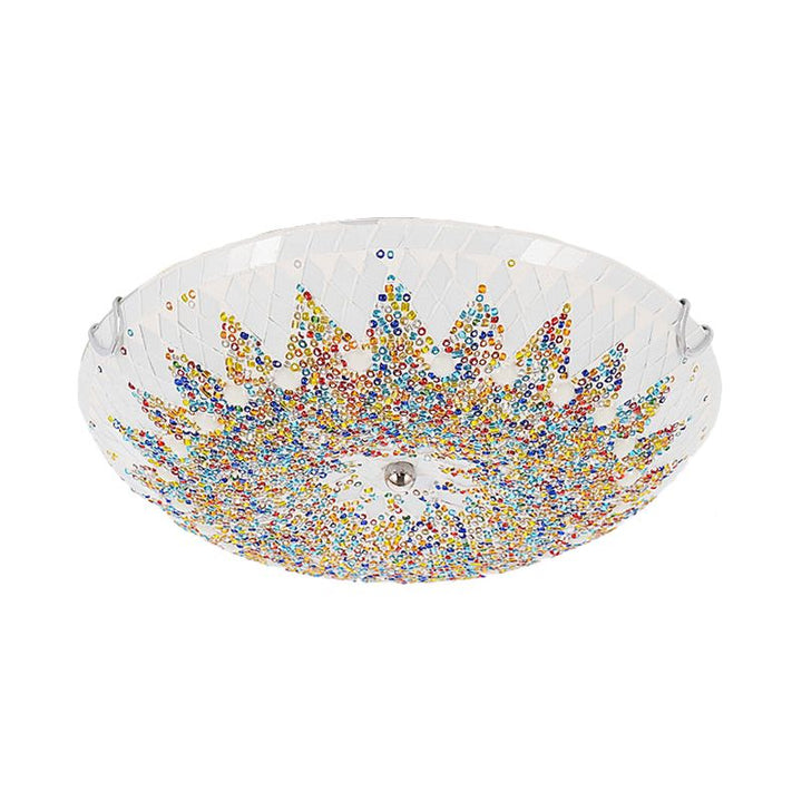 Tiffany Plafonnier Dôme Méditerranéen, Verre, Bleu/Jaune/Blanc, Salon - Neutralighting