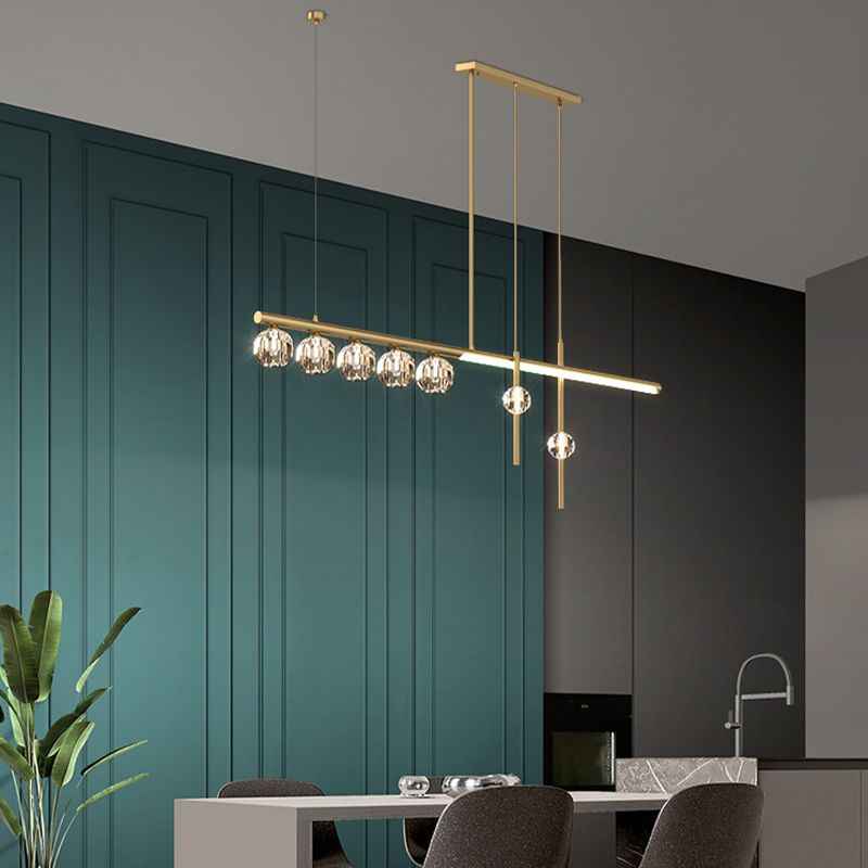 Kristy Suspension Linéaire/Sphère Moderne, Métal/Cristal, Doré, Salle à Manger - Neutralighting