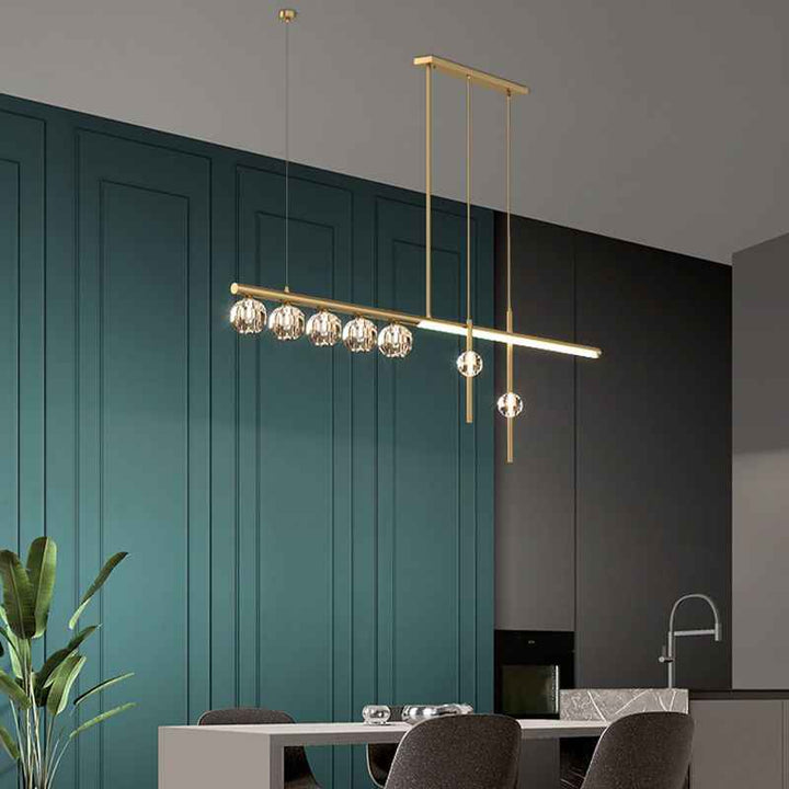Kristy Suspension Linéaire/Sphère Moderne, Métal/Cristal, Doré, Salle à Manger - Neutralighting