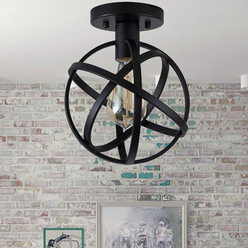 Arisha Plafonnier Globe Vintage, Métal, Noir, Balcon - Neutralighting