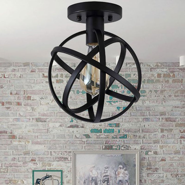Arisha Plafonnier Globe Vintage, Métal, Noir, Balcon - Neutralighting