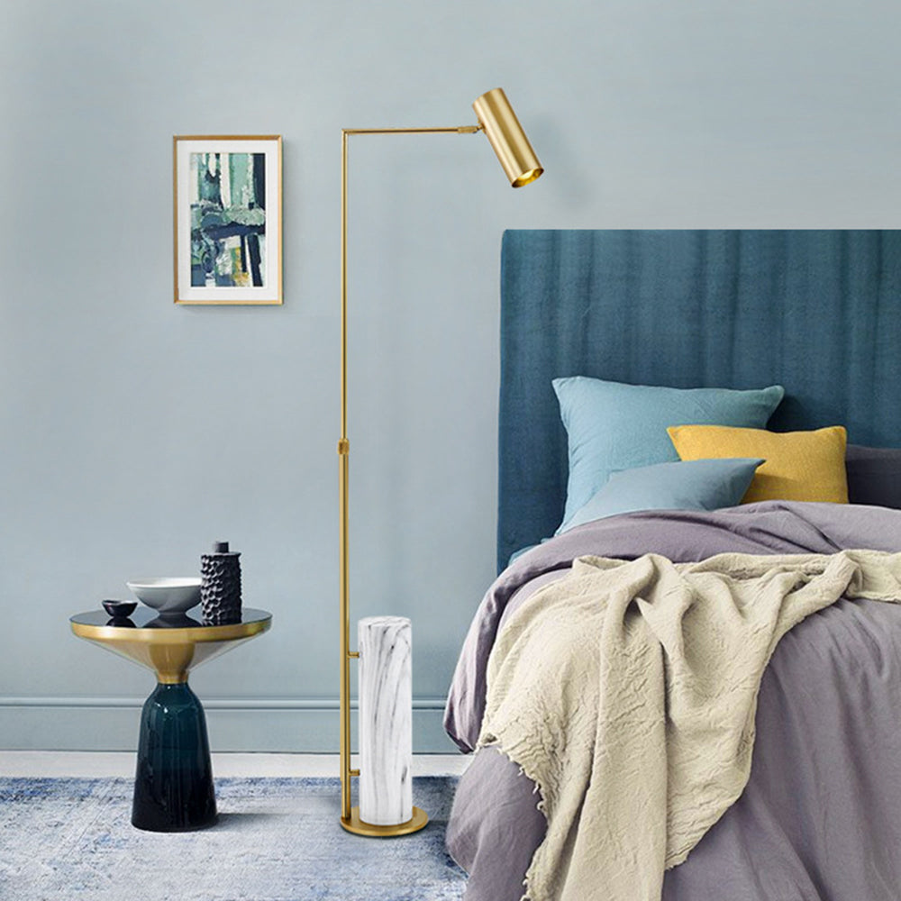 Mira Lampadaire Cylindre Moderne, Marbre/Métal, Doré, Salon - Neutralighting