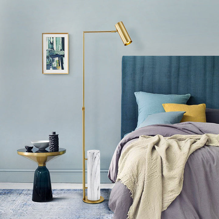 Mira Lampadaire Cylindre Moderne, Marbre/Métal, Doré, Salon - Neutralighting