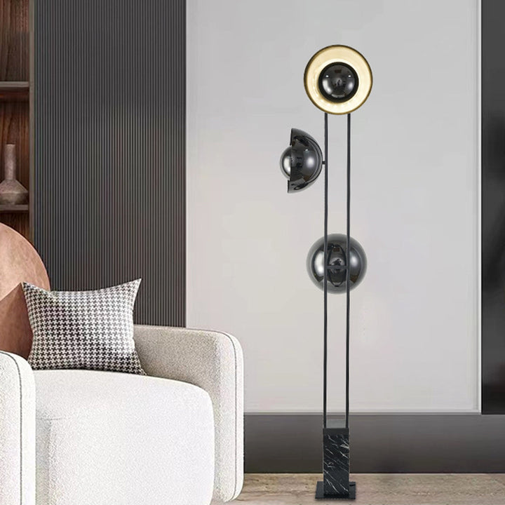 Mira Lampadaire Rond Moderne, Métal/Marbre, Noir, Salon - Neutralighting