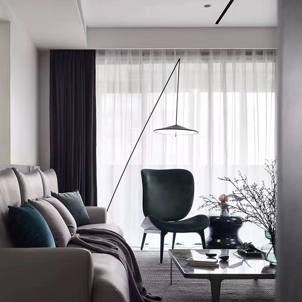 Mira Design Lampadaire Frisbee/Canne à Pêche Simple Métal Noir Grande Salon Intérieur - Neutralighting