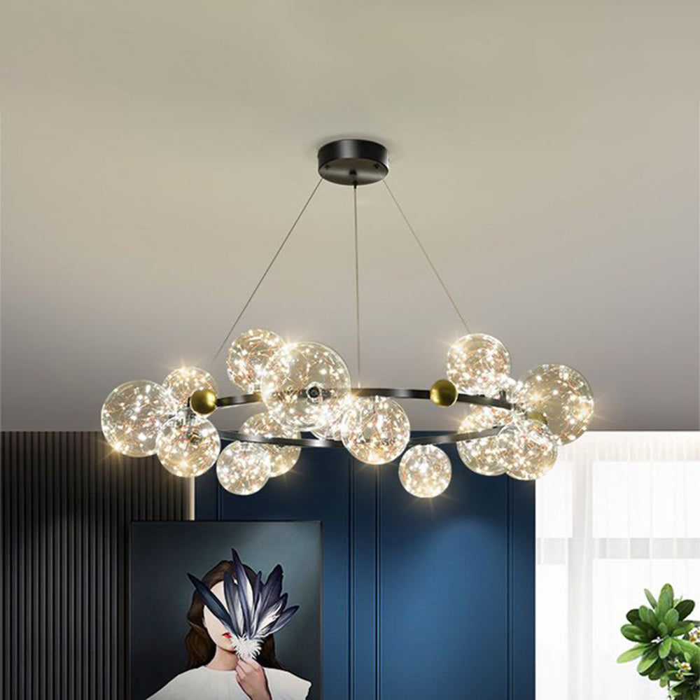 Valentina Suspension Boule Moderne, Métal/Verre, Doré/Noir, Salon - Neutralighting