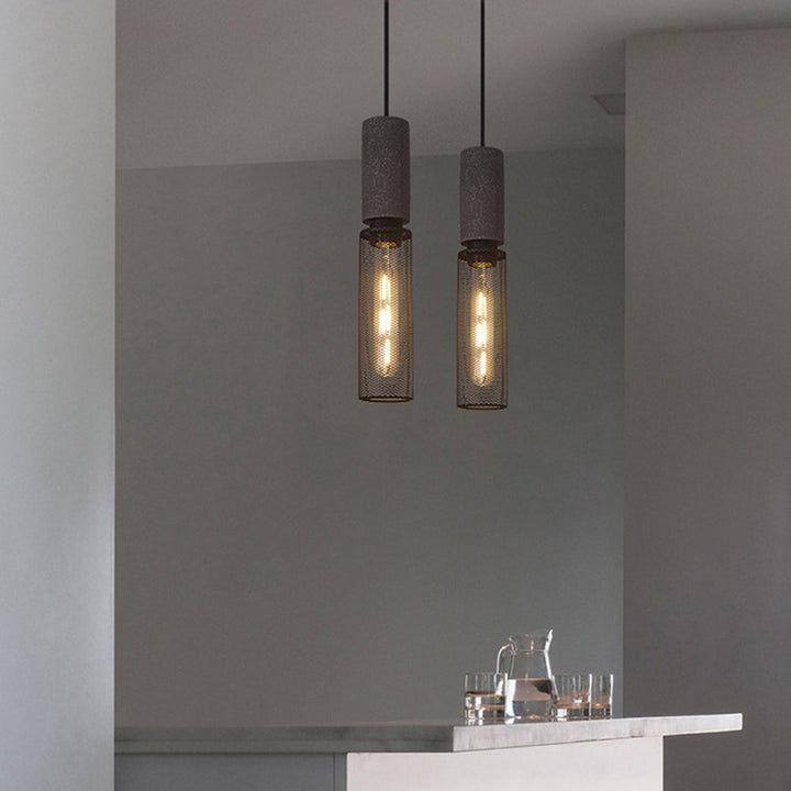 Arisha Suspension Cylindre Industriel, Métal/Ciment, Noir/Gris, Bar - Neutralighting