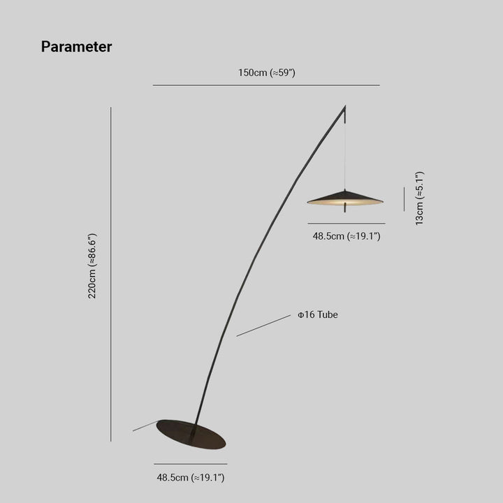 Mira Design Lampadaire Frisbee/Canne à Pêche Simple Métal Noir Grande Salon Intérieur - Neutralighting