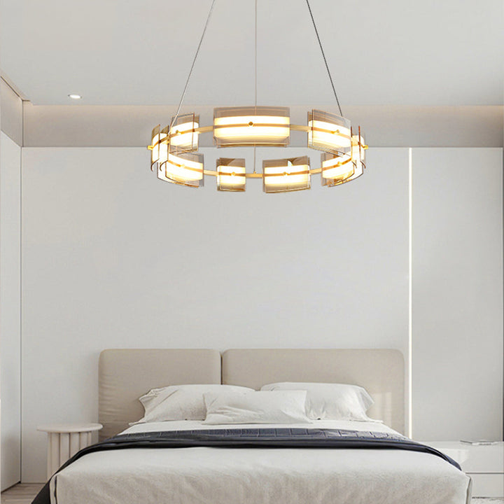 Arisha Suspension Anneau Simple, Cuivre/Verre, Noir/Or, Salon/Chambre - Neutralighting