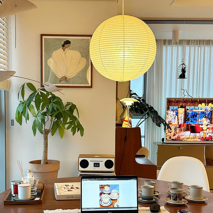 Solara Suspension Bambou Papier Washi Ronde - Neutralighting