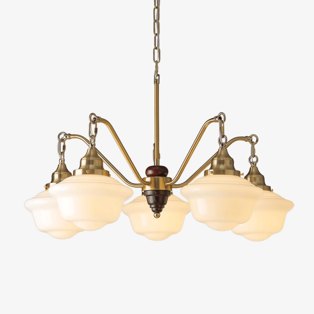 Lustra Chandelier Laiton Bois Verre Satiné Classique - Neutralighting