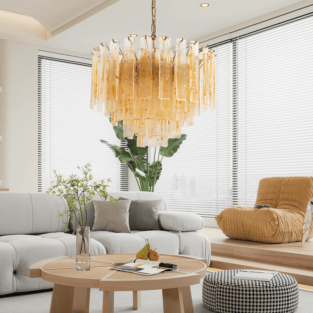 Aurora Lustre Doré Ambre Verre Superposé Géométrique Luxe - Neutralighting