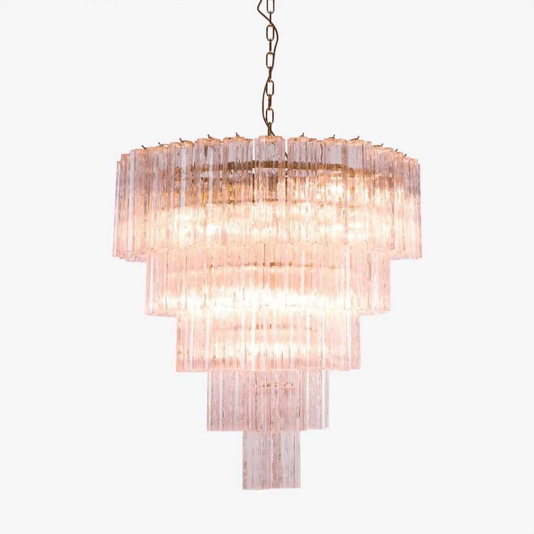 Aurora Lustre Cinq Étage Cannelé Verre Grande Mid Siècle - Neutralighting