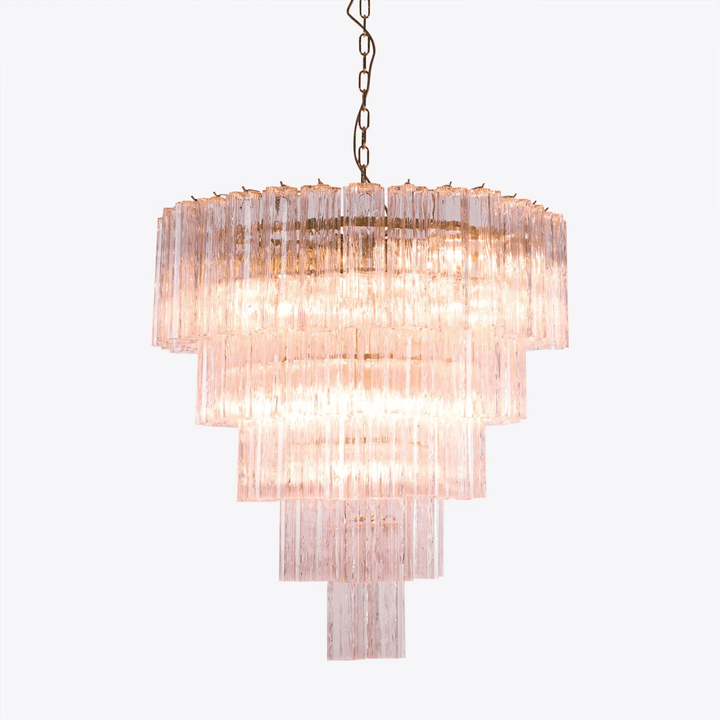 Aurora Lustre Cinq Étage Cannelé Verre Grande Mid Siècle - Neutralighting