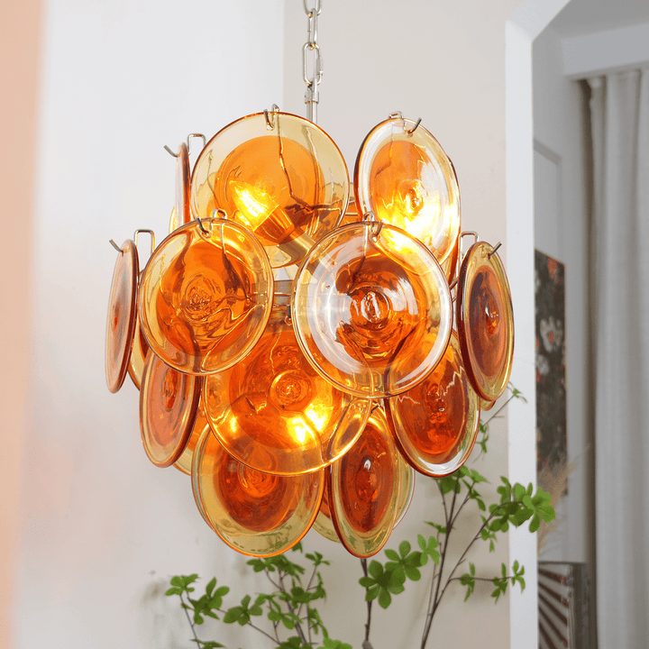 Aurora Chandelier en Verre de Murano Orange Disque Superposé - Neutralighting