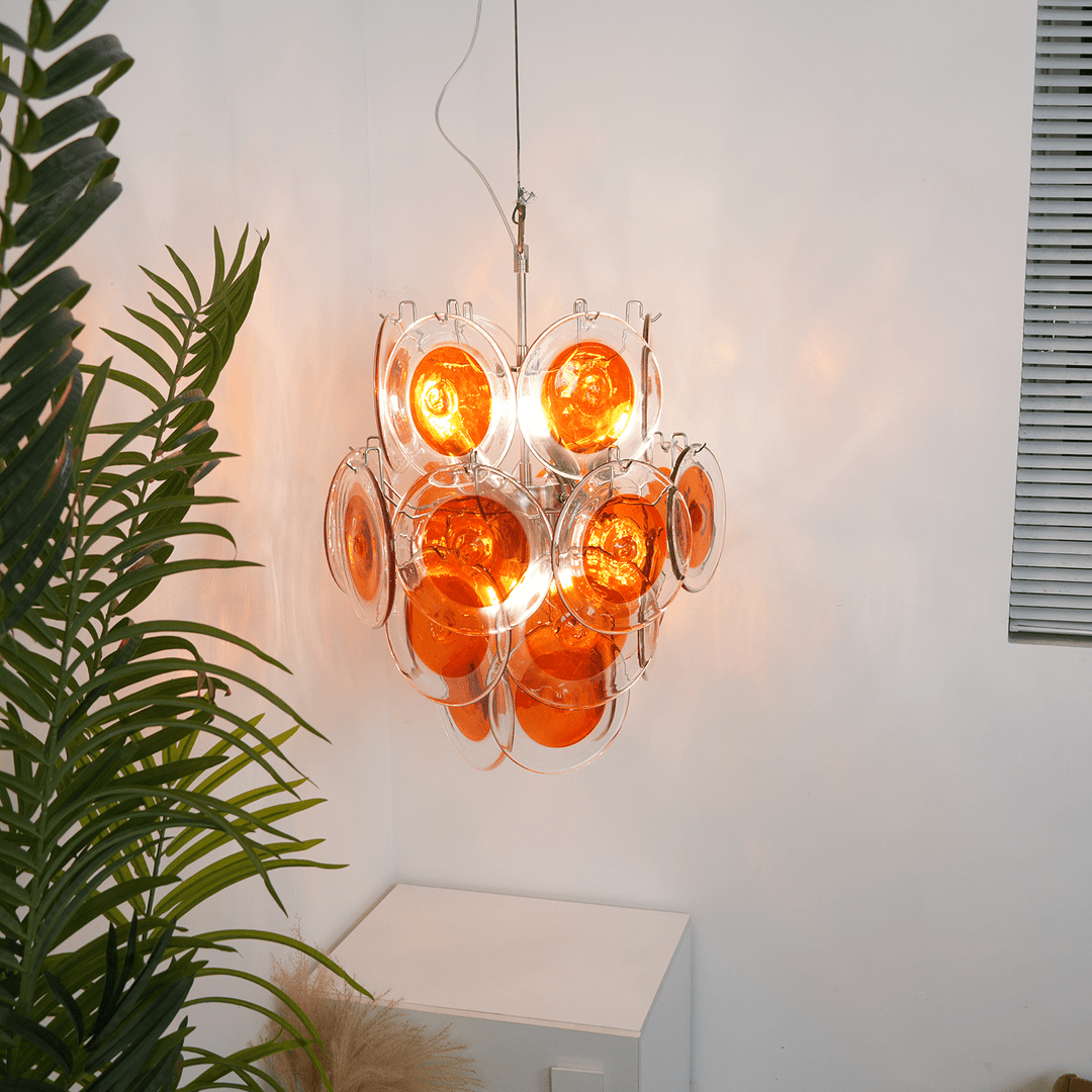 Aurora Chandelier en Verre de Murano Orange Disque Superposé - Neutralighting