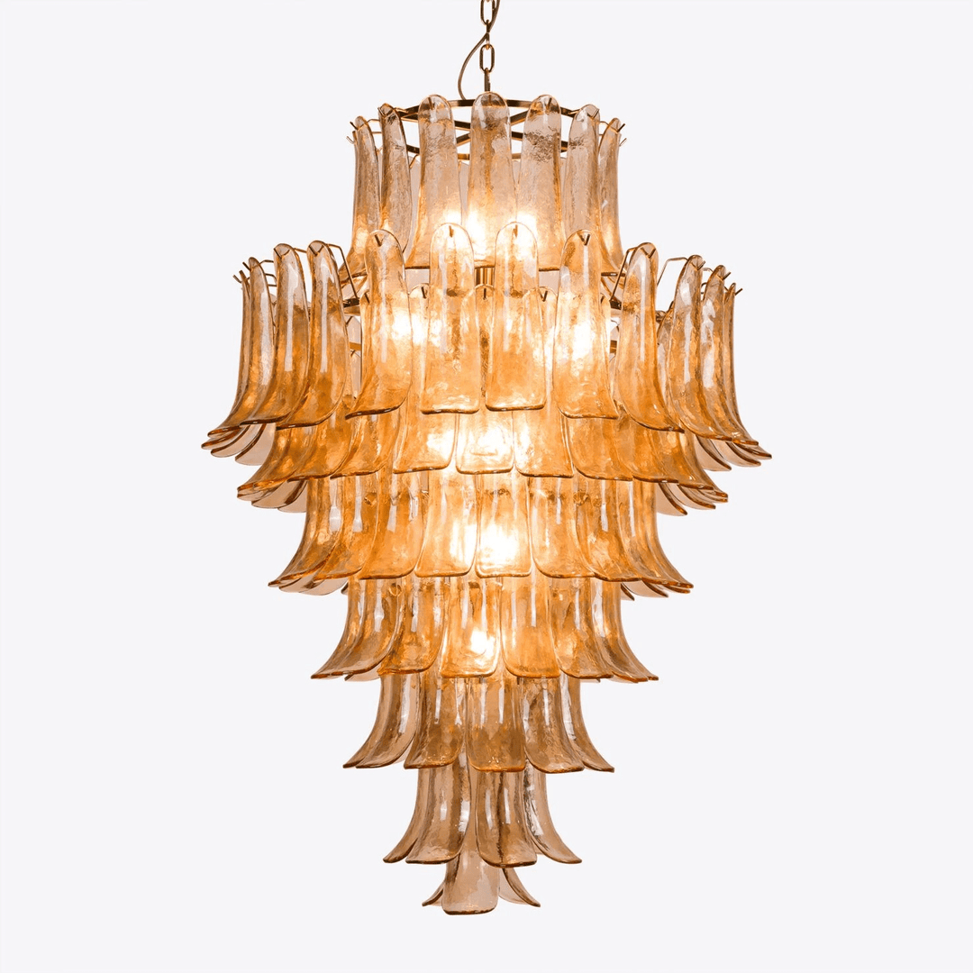 Aurora Chandelier Pétale en Verre Murano Ambre Style Milieu de Siècle - Neutralighting