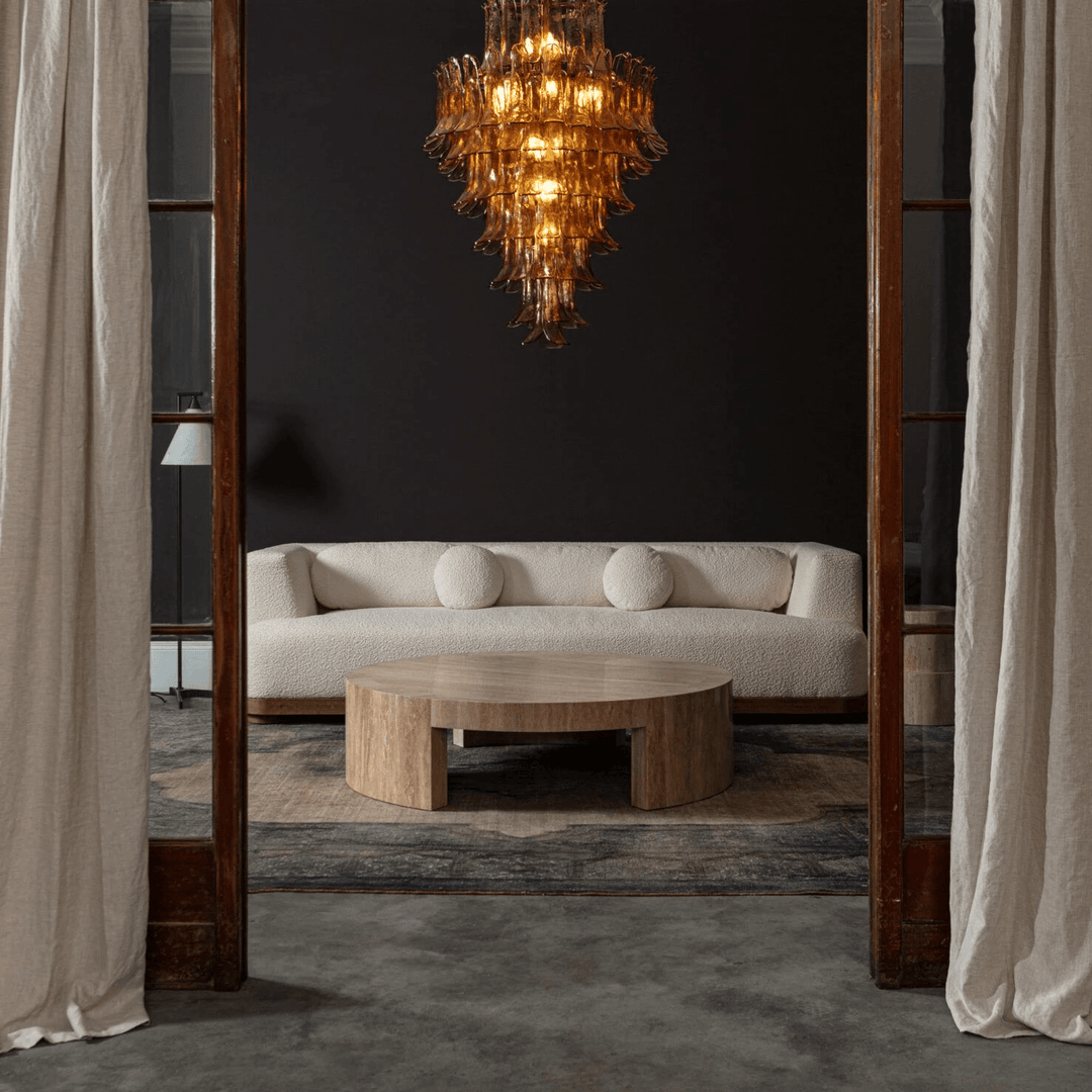 Aurora Chandelier Pétale en Verre Murano Ambre Style Milieu de Siècle - Neutralighting