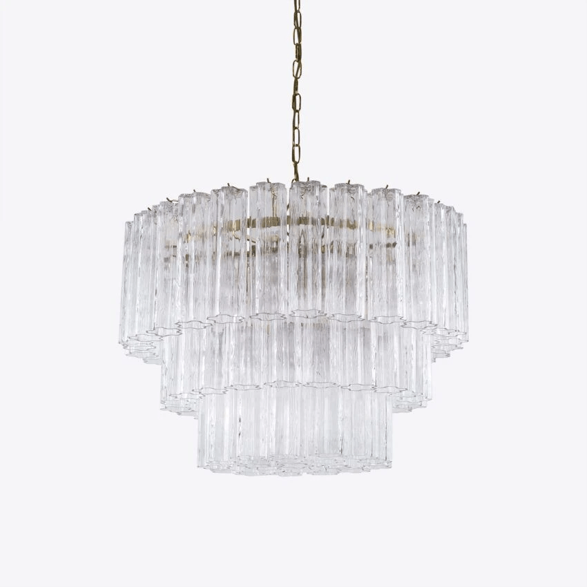 Aurora Lustre Cinq Étage Cannelé Verre Tube Mid Siècle - Neutralighting