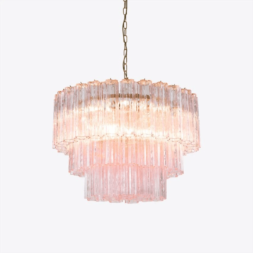 Aurora Lustre Cinq Étage Cannelé Verre Tube Mid Siècle - Neutralighting