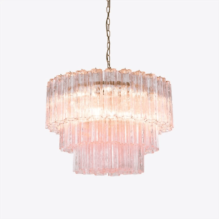 Aurora Lustre Cinq Étage Cannelé Verre Tube Mid Siècle - Neutralighting