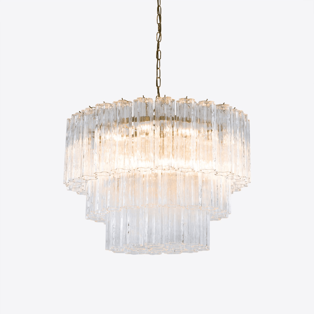 Aurora Lustre Cinq Étage Cannelé Verre Tube Mid Siècle - Neutralighting