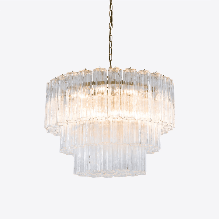 Aurora Lustre Cinq Étage Cannelé Verre Tube Mid Siècle - Neutralighting