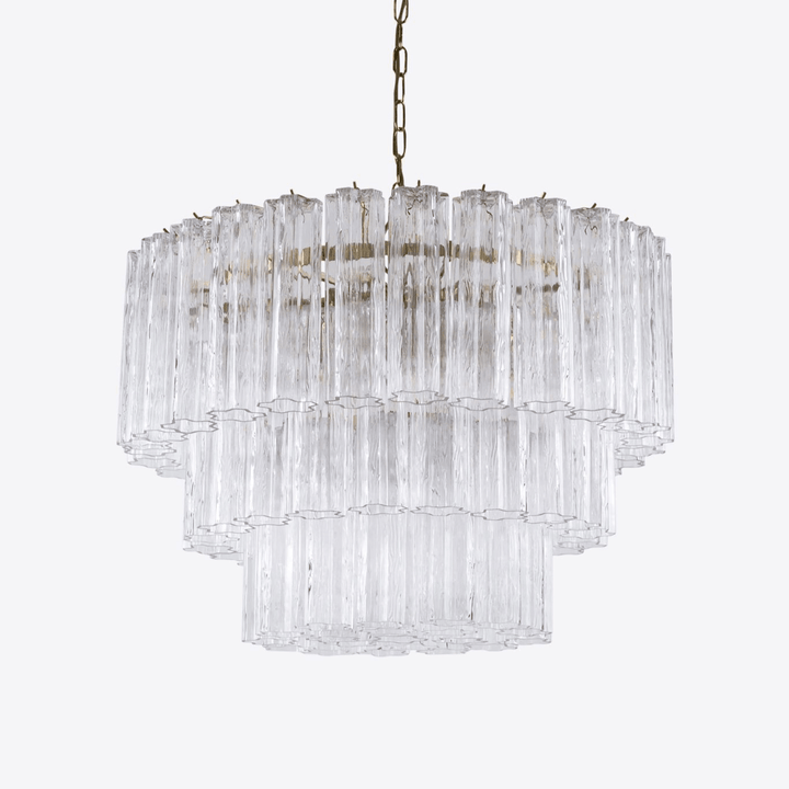 Aurora Lustre Cinq Étage Cannelé Verre Tube Mid Siècle - Neutralighting