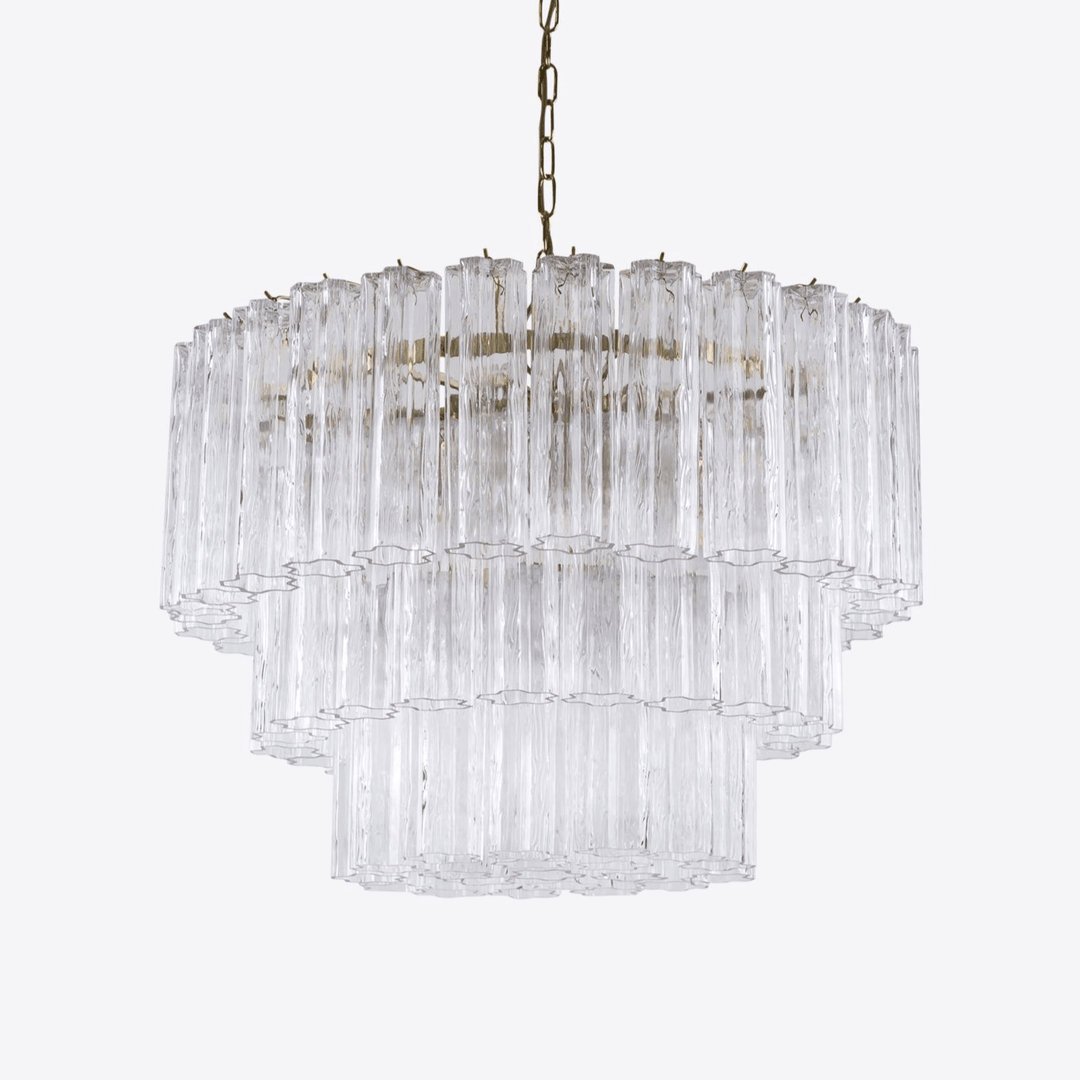 Aurora Lustre Cinq Étage Cannelé Verre Tube Mid Siècle - Neutralighting