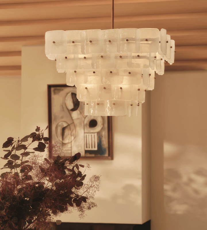 Aurora Lustre Blanc Givré Verre Géométrique Étagé - Neutralighting