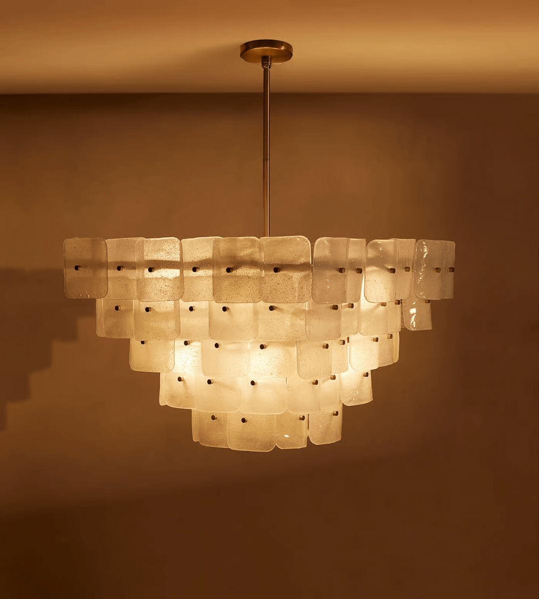 Aurora Lustre Blanc Givré Verre Géométrique Étagé - Neutralighting