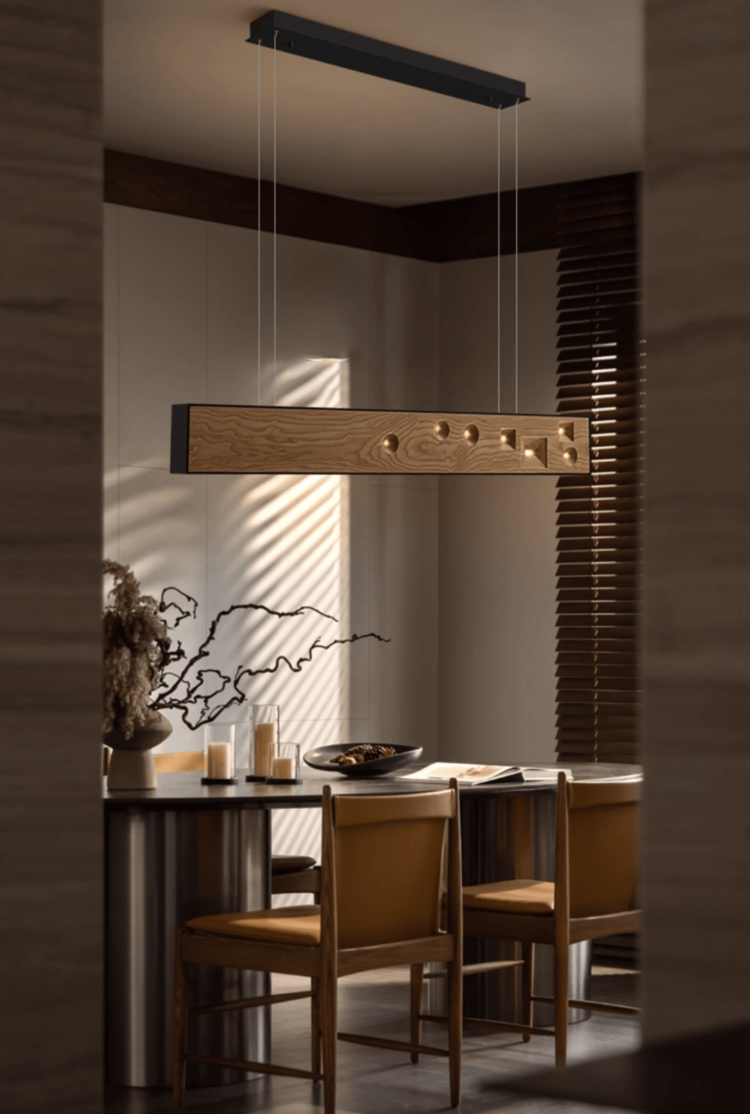 Lustra Suspension Bois Pierre Précieuse Linéaire LED - Neutralighting