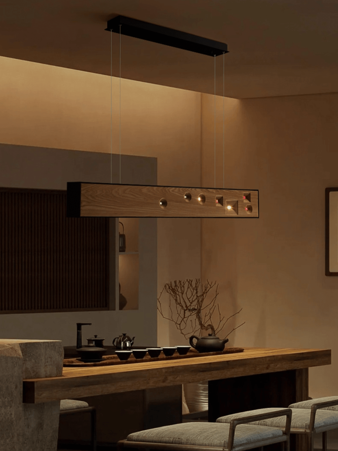 Lustra Suspension Bois Pierre Précieuse Linéaire LED - Neutralighting