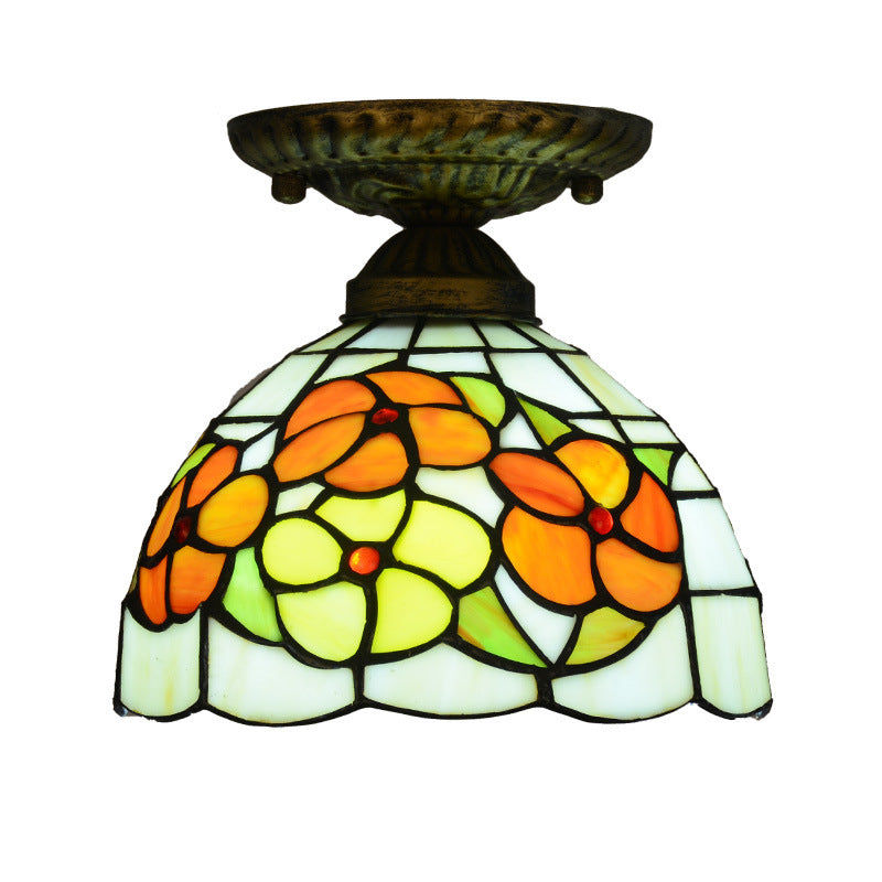Tiffany Plafonnier Dôme Vintage, Métal/Verre, Coloré, Salon - Neutralighting