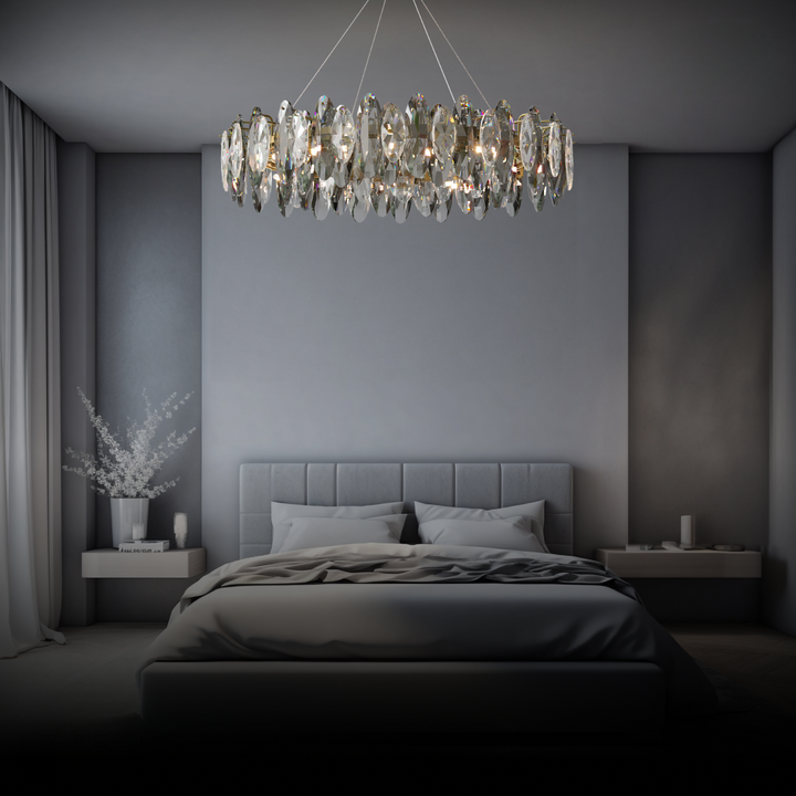 Kristy Design LED Lustre Verre/Métal Cristaux Dorés Salon/Chambre à Coucher - Neutralighting