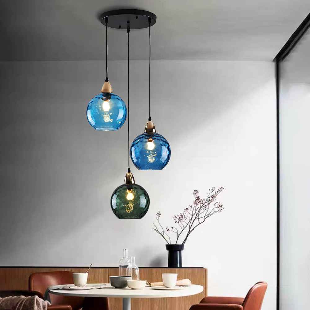 Valentina Suspension Boule Ondulation Nortique Métal/Verre Vert/Gris Salon - Neutralighting