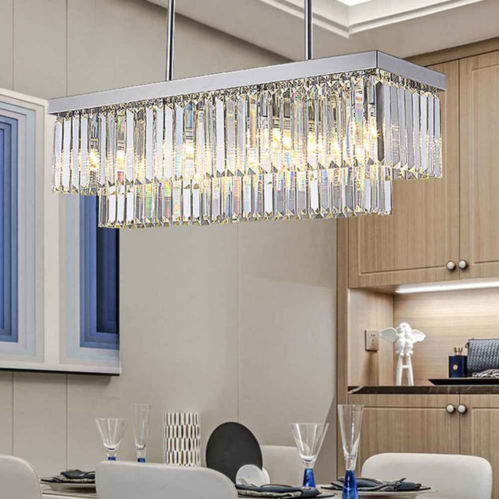 Kristy Design Luminaires Suspensions Rectangulaire Contemporain Métal/Cristal Blanc Salle à Manger/Salon - Neutralighting