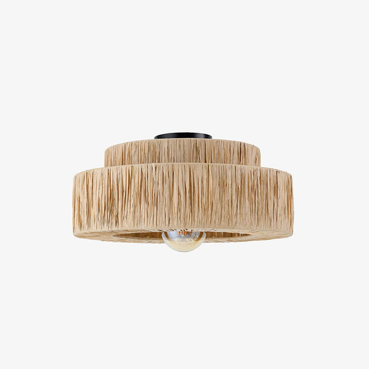 Ritta Rattam Suspension Ronde Simple, Métal/Rotin, Marron, Chambre à Coucher/Librairie - Neutralighting