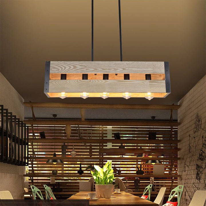 Silva Suspension Rectangulaire Rustique, Bois/Metal, Bois/Marron, Chambre - Neutralighting
