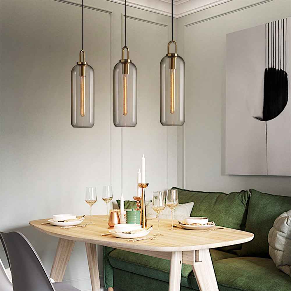 Valentina Luminaires Suspensions Cylindre Moderne Métal/Verre Gris Fumé/Clair Salon/Bureau - Neutralighting