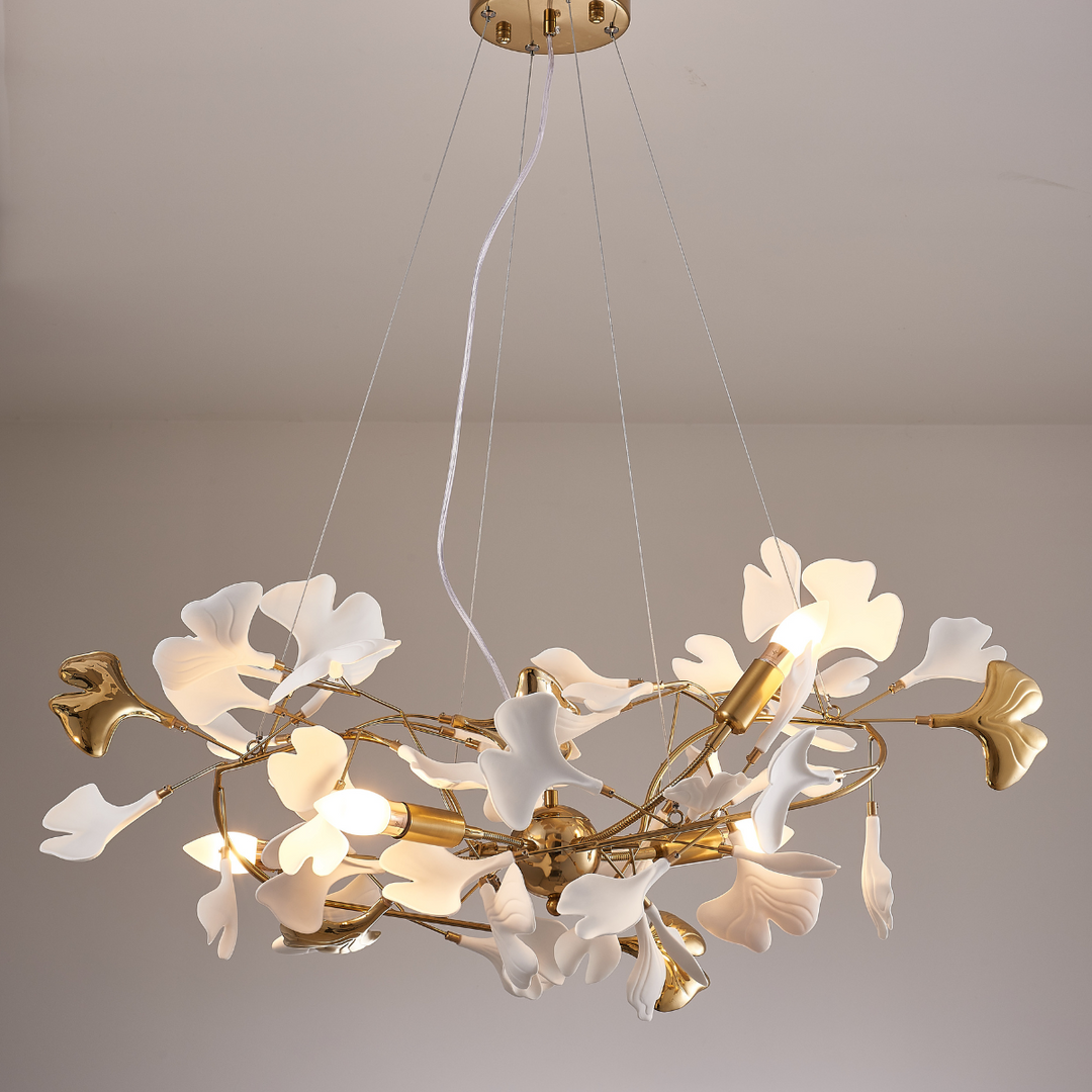 Davor Lustre Suspension Feuille Artistic Design. Métal/Céramique. Blanc. Salon - Neutralighting