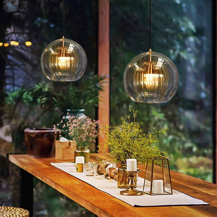June Suspension Bulle Nordique Verre Transparent/Doré Salon/Chambre - Neutralighting