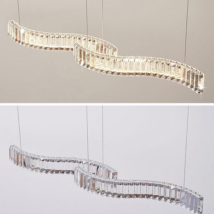 Kristy Luminaires Suspensions LED Wave Moderne Grande Cristal Métal Argent/Or Salon/Cuisine - Neutralighting