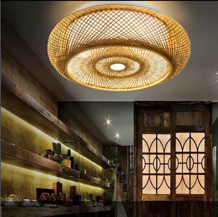 Ritta Plafonnier Rond Naturel, Rotin, Bois, Salon - Neutralighting