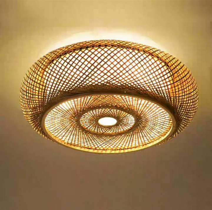 Ritta Plafonnier Rond Naturel, Rotin, Bois, Salon - Neutralighting