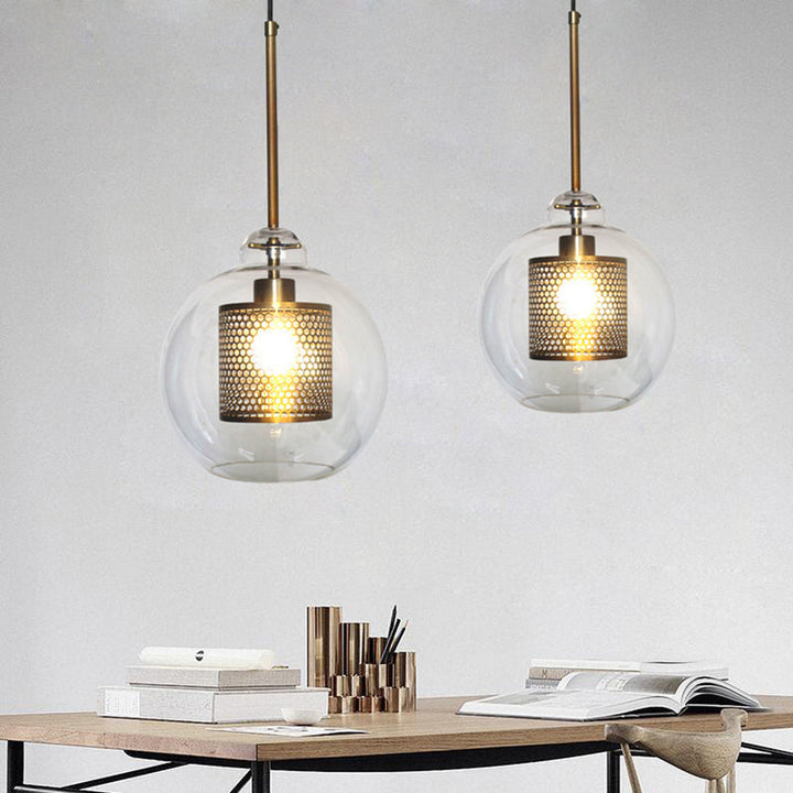 Hessa Suspension Globe/Cylindre Moderne. Métal/Verre. Doré/Argent. Salon - Neutralighting
